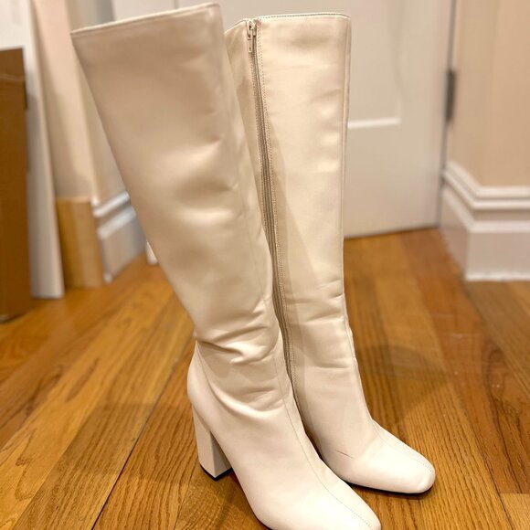 H&M White Go-Go Style Boots with Heel - 8 - Picture 1 of 5